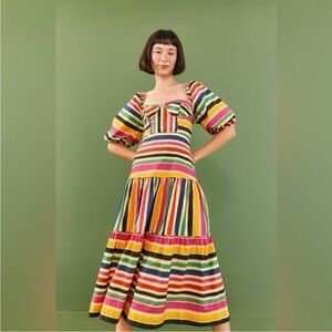 FARM Rio Rainbow Stripes Midi Dress